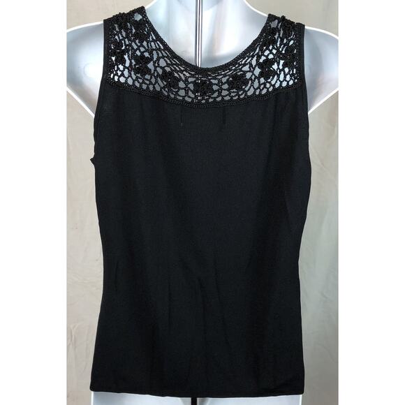 Vintage Sleeveless Knit Top L Blk Floral Crochet Tank whimsy Gothic Fairy - Picture 3 of 5